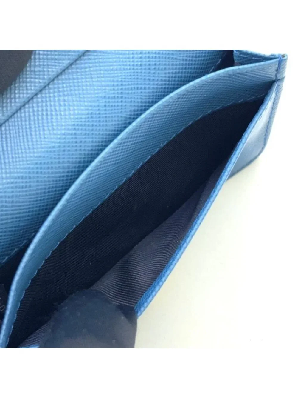 Prada Saffiano Metal Logo Leather Blue Card Case Gold - Picture 11 of 13